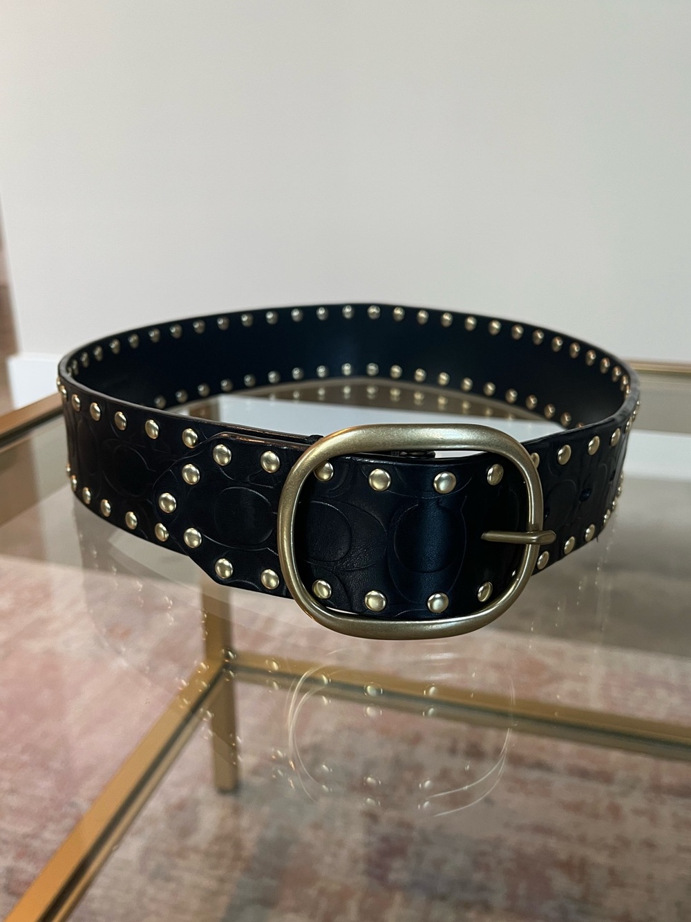 Coach Black Leather Gold Studded Belt